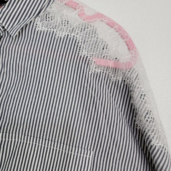 The Kooples Women White Long Sleeve Button-Down Pin Stripe Lace Shirt Size 1 S - Picture 4 of 6